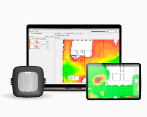 Software do Site Survey exibindo mapa de calor de cobertura de sinal em planta baixa, utilizando para análise técnica antes da instalação de repetidor de celular